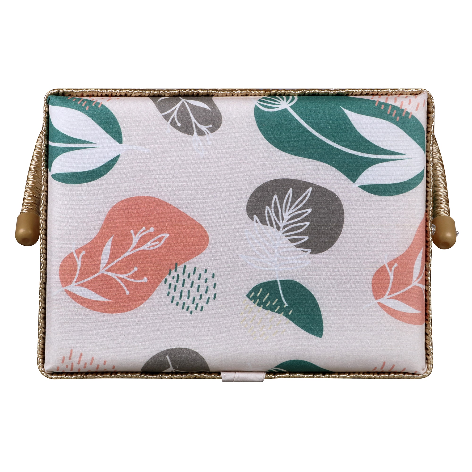 SINGER® Large Tan Organic Print Sewing Basket with Sewing Scissors & Notions